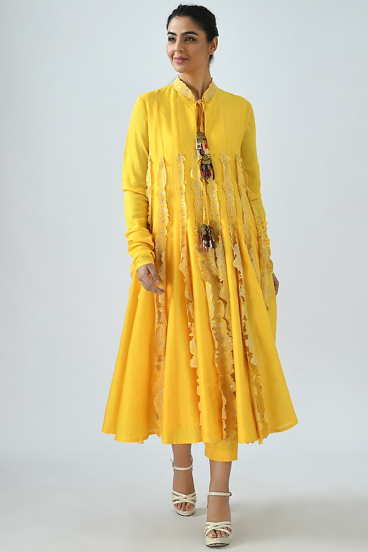Canary Yellow Kalidar Jacket Set by Jajaabor