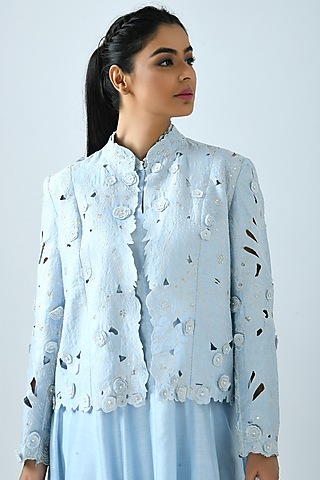 Sky Blue Embroidered Jacket  by Jajaabor