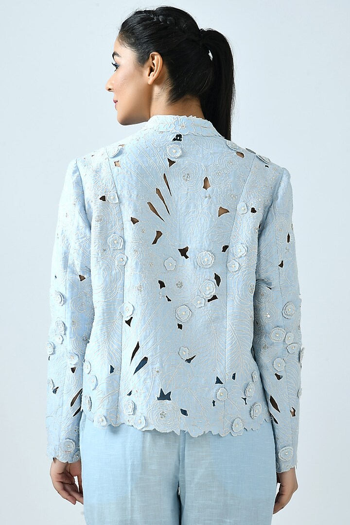 Sky Blue Embroidered Jacket by Jajaabor at Pernia's Pop Up Shop