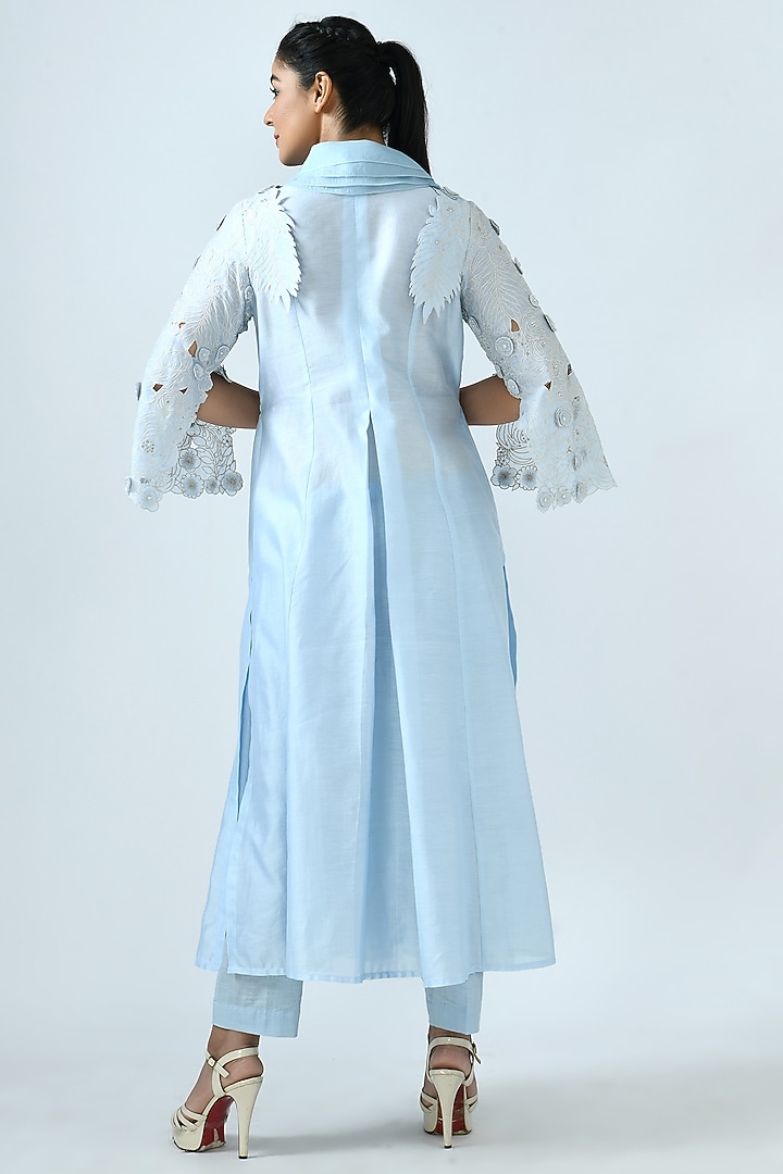 Sky Blue Angrakha Kurta Set by Jajaabor at Pernia's Pop Up Shop