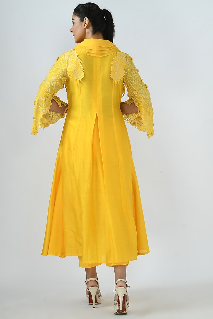 Canary Yellow Angrakha Kurta Set by Jajaabor at Pernia's Pop Up Shop