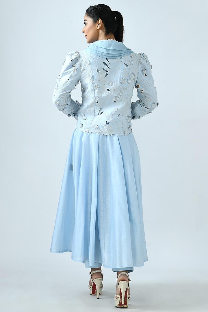 Sky Blue Embroidered Layered Jacket by Jajaabor at Pernia's Pop Up Shop