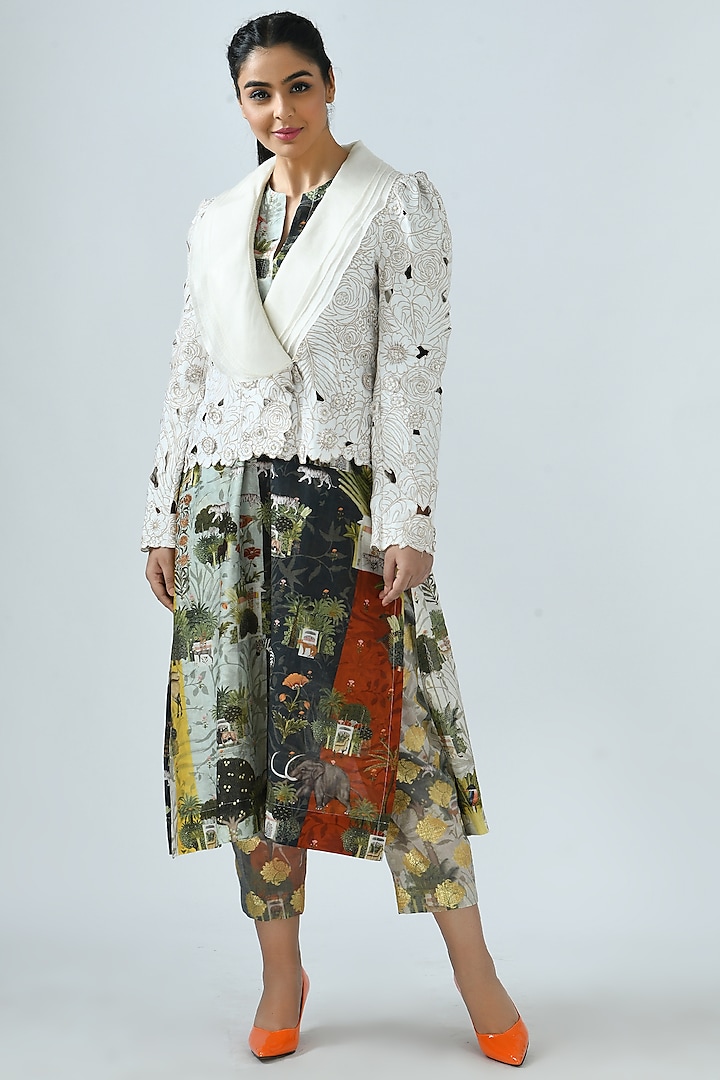 Ivory Embroidered Layered Jacket by Jajaabor at Pernia's Pop Up Shop