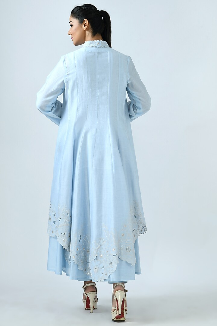 Sky Blue Asymmetrical Kalidar Jacket Set by Jajaabor at Pernia's Pop Up Shop