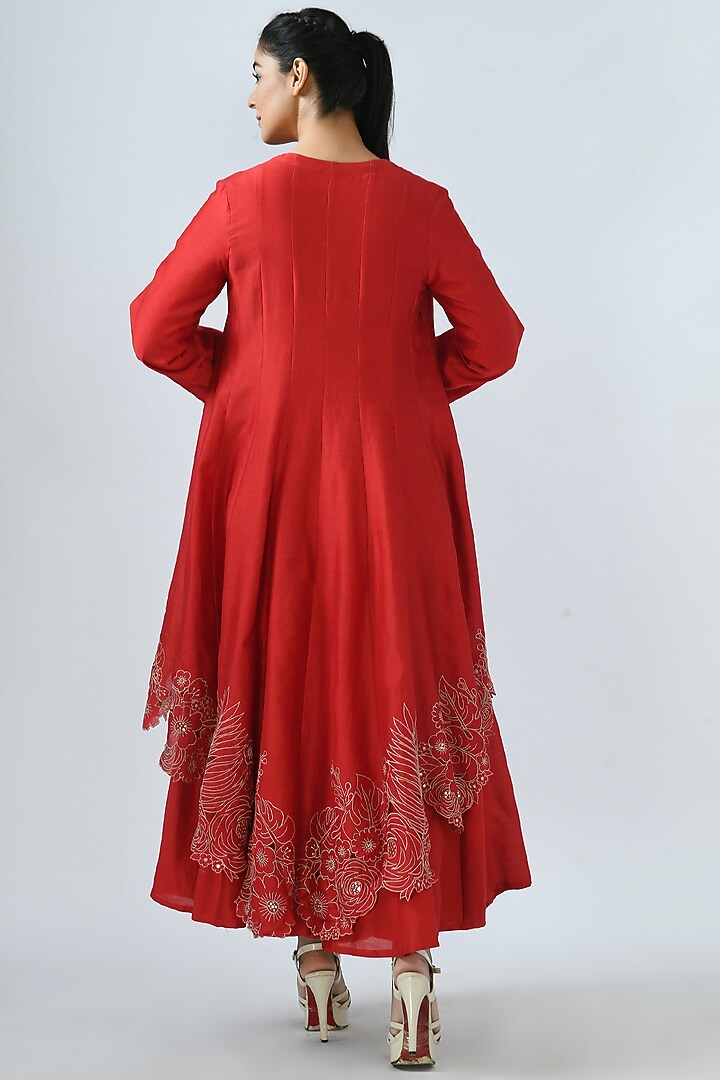 Red Asymmetrical Kalidar Jacket Set by Jajaabor at Pernia's Pop Up Shop