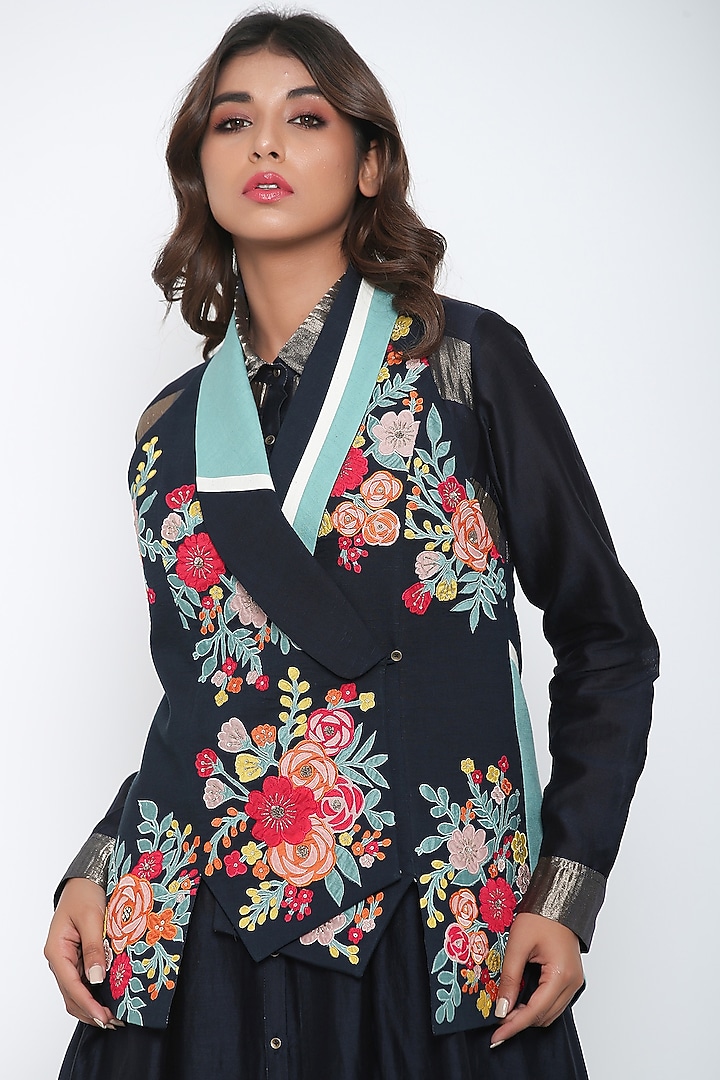 Indigo Blue Double Breasted Jacket by Jajaabor at Pernia's Pop Up Shop