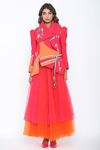 Fuchsia Jacket With Draped Collar by Jajaabor