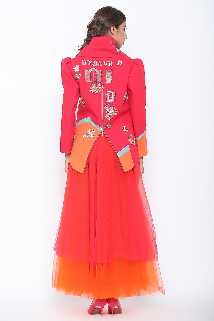 Fuchsia Jacket With Draped Collar by Jajaabor at Pernia's Pop Up Shop