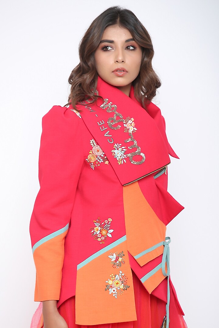 Fuchsia Jacket With Draped Collar by Jajaabor at Pernia's Pop Up Shop