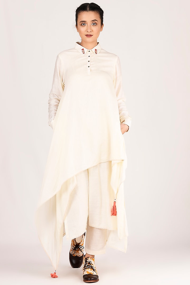 White Embroidered Shirt WIth Pants by Jajaabor at Pernia's Pop Up Shop