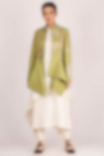 Mehendi Green Embroidered Jacket by Jajaabor at Pernia's Pop Up Shop
