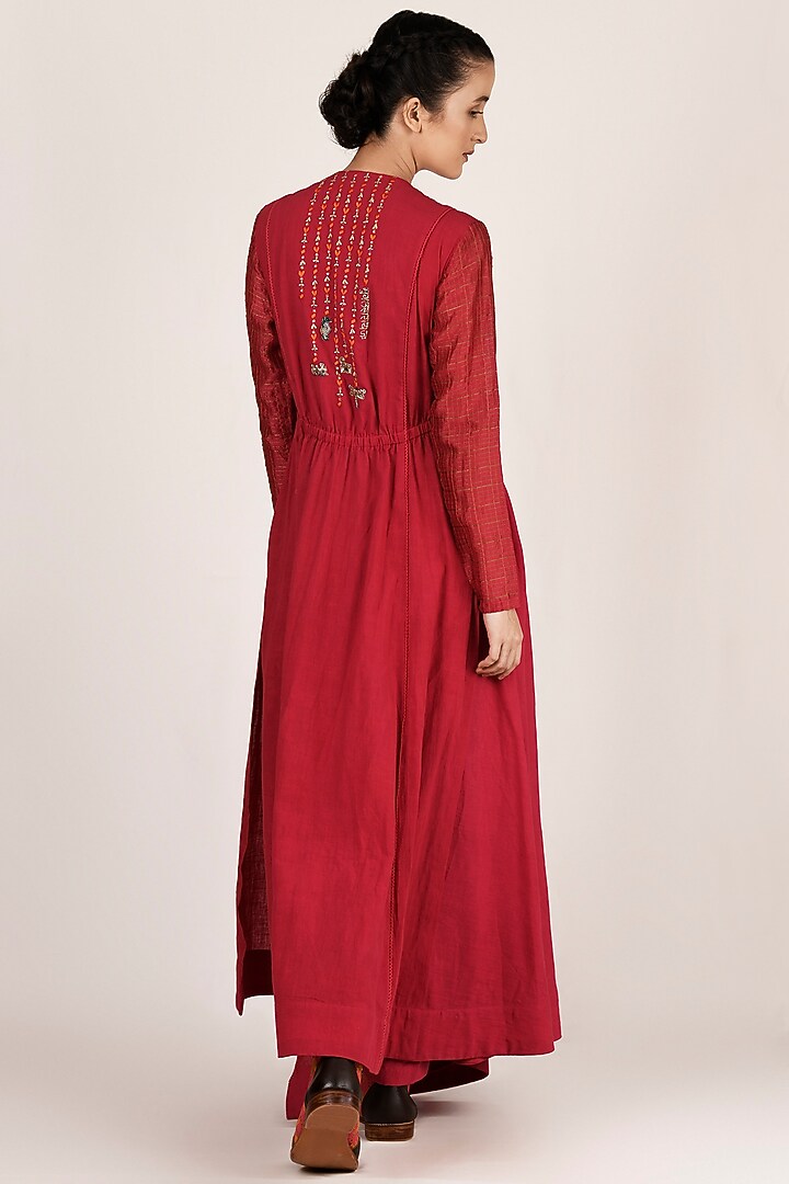 Fuchsia Draped & Embroidered Angrakha Kurta With Pants by Jajaabor at Pernia's Pop Up Shop