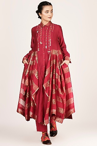 Fuchsia Embroidered Cascade Shirt With Pants by Jajaabor