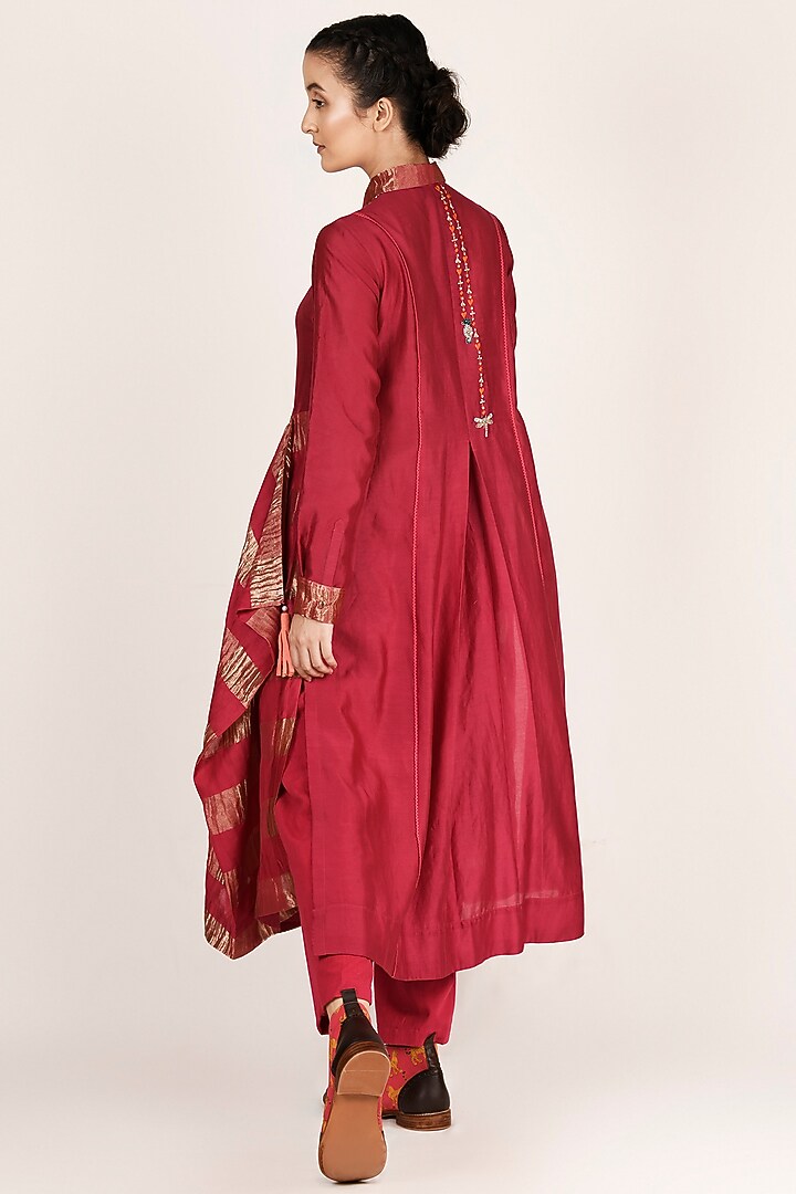Fuchsia Embroidered Cascade Shirt With Pants by Jajaabor at Pernia's Pop Up Shop
