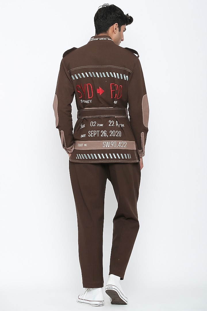 Caramel Brown Textured Cotton Co-Ord Set by Jajaabor Men at Pernia's Pop Up Shop