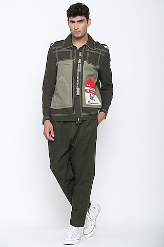 Military Olive Green Travellers Jacket by Jajaabor Men
