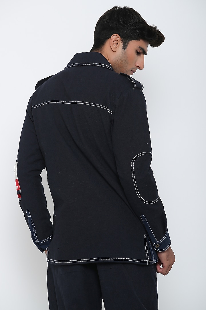 Indigo Blue Textured Cotton Co-Ord Set by Jajaabor Men at Pernia's Pop Up Shop