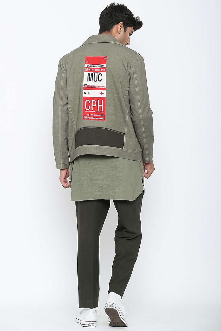Military Olive Green Biker Jacket by Jajaabor Men at Pernia's Pop Up Shop