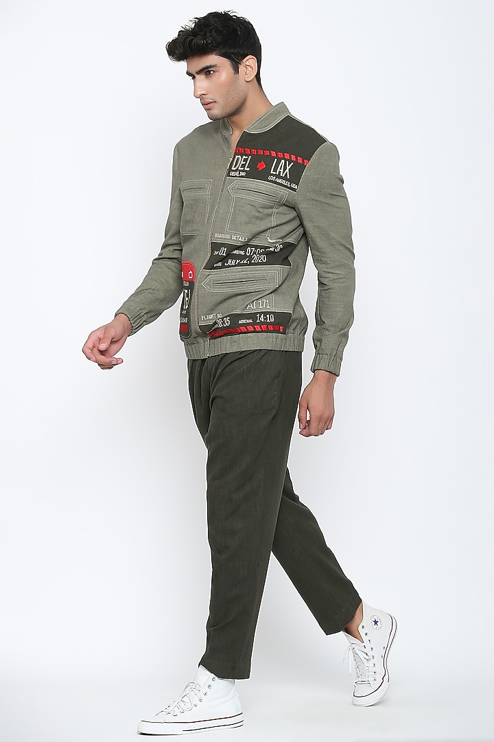 Military Olive Green Boarding Pass Bomber Jacket by Jajaabor Men at Pernia's Pop Up Shop