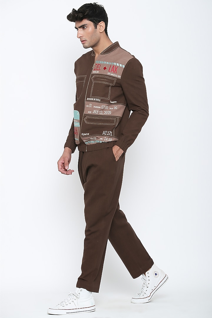 Caramel Boarding Pass Bomber Jacket by Jajaabor Men at Pernia's Pop Up Shop