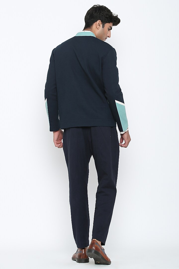 Indigo Blue Bandhgala Jacket by Jajaabor Men at Pernia's Pop Up Shop