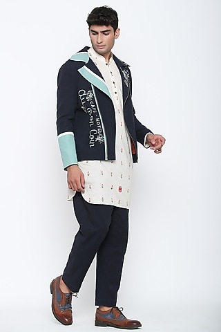 Indigo Blue Biker Jacket by Jajaabor Men