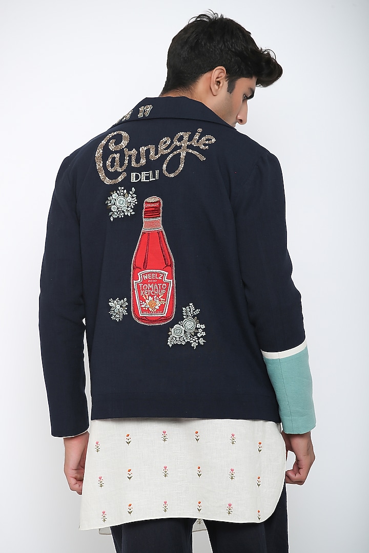 Indigo Blue Biker Jacket by Jajaabor Men at Pernia's Pop Up Shop