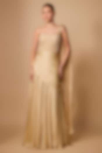 Champagne Gold Cotton Satin & Net Wedding Gown Saree by Jayesh & Kajal Shah at Pernia's Pop Up Shop