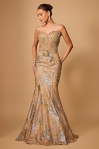 Buy Gold Satin Gown for Women Online from India's Luxury Designers 2026