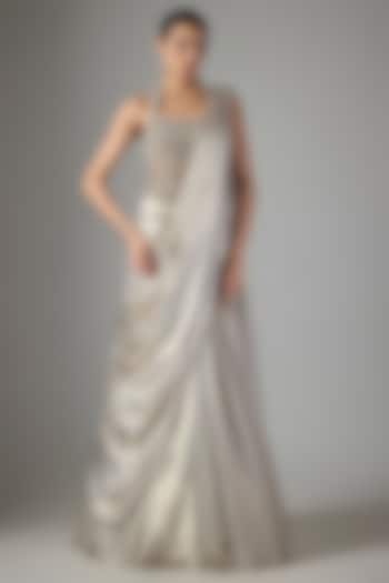 Light Grey Soft Net & Hard Net Skirt Wedding Saree Set by Jayesh & Kajal Shah at Pernia's Pop Up Shop