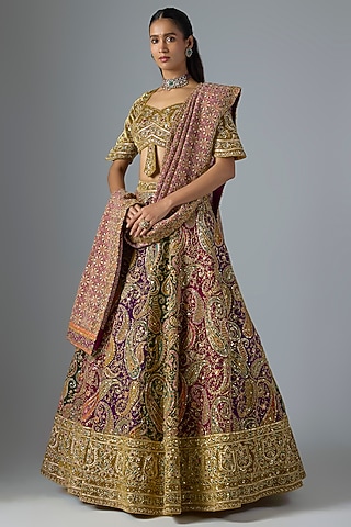 Multi-Colored Velvet Lehenga Set by Jayesh & Kaajal Shah