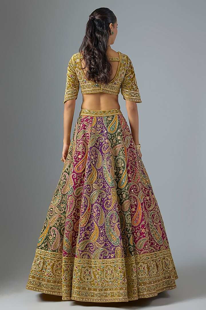 Multi-Colored Velvet Bridal Lehenga Set by Jayesh & Kaajal Shah at Pernia's Pop Up Shop