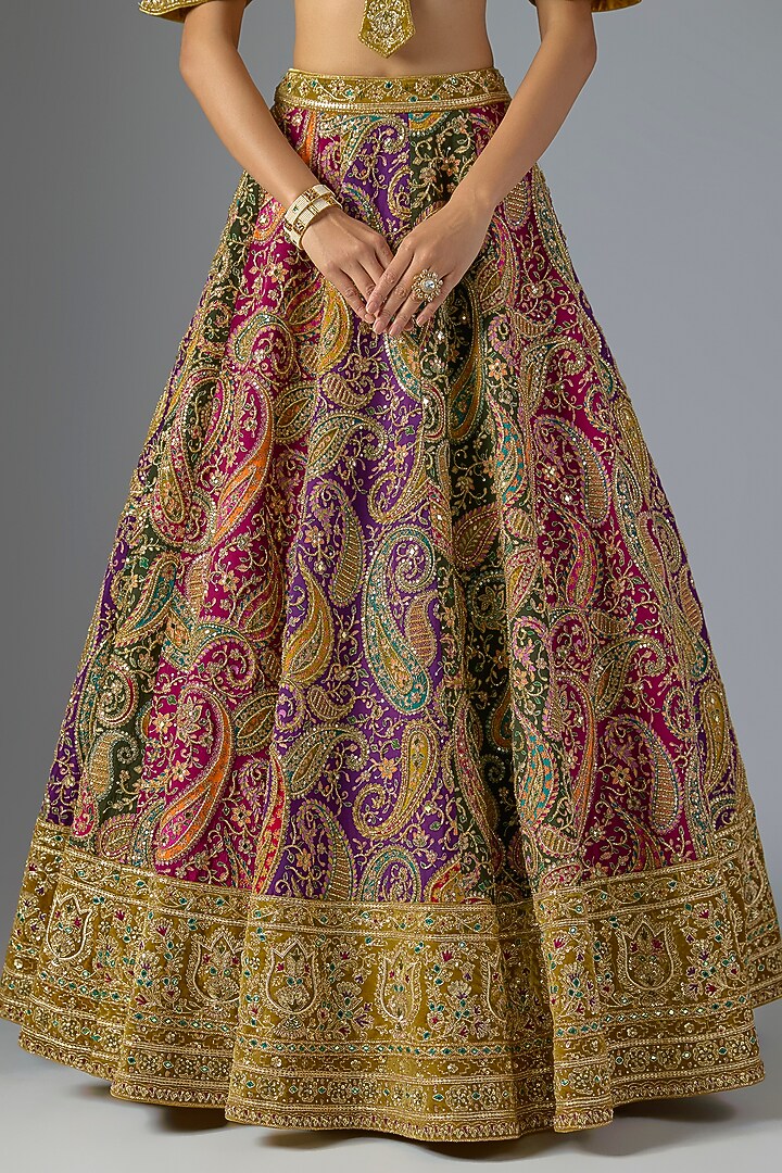 Multi-Colored Velvet Bridal Lehenga Set by Jayesh & Kaajal Shah at Pernia's Pop Up Shop