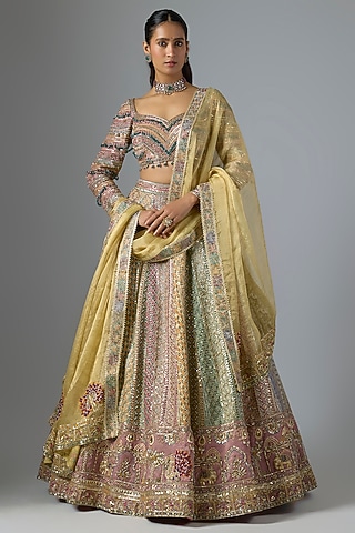 Multi-Colored Organza & Tissue Lehenga Set by Jayesh & Kaajal Shah