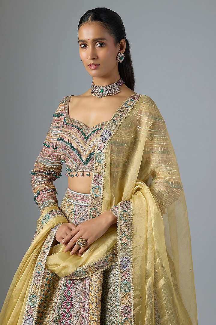 Multi-Colored Organza & Tissue Bridal Lehenga Set by Jayesh & Kaajal Shah at Pernia's Pop Up Shop