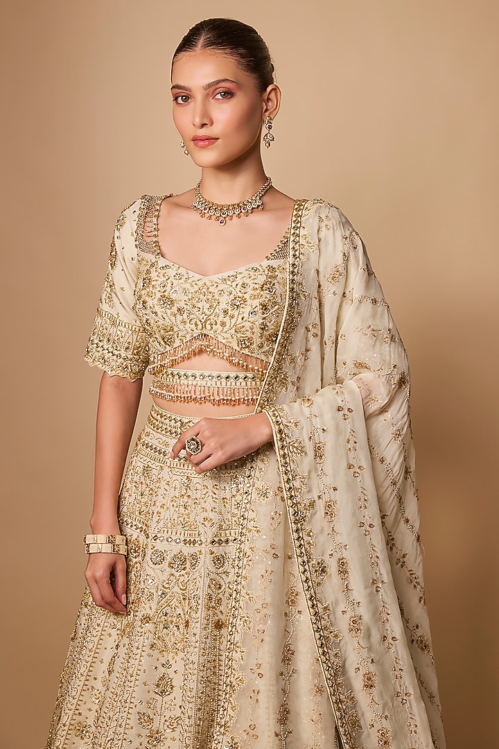 Ivory Tissue Bridal Lehenga Set by Jayesh & Kaajal Shah at Pernia's Pop Up Shop
