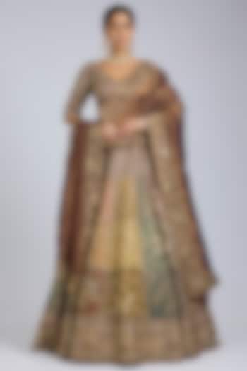 Multi-Colored Tissue & Butter Crepe Bridal Lehenga Set by Jayesh & Kaajal Shah at Pernia's Pop Up Shop