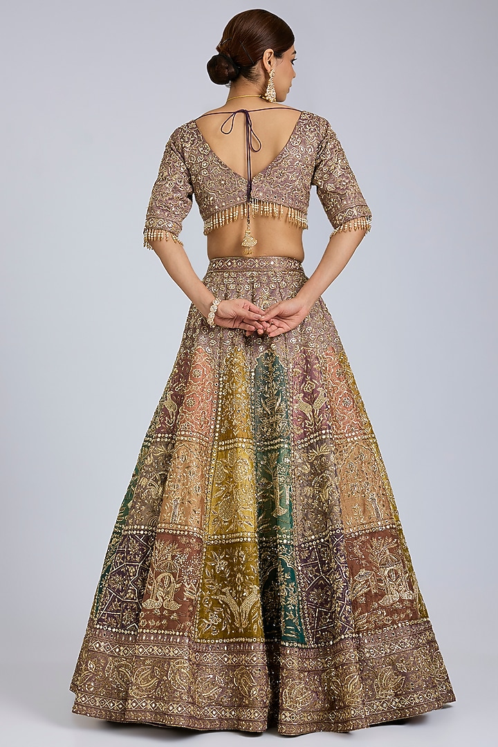 Multi-Colored Tissue & Butter Crepe Bridal Lehenga Set by Jayesh & Kaajal Shah at Pernia's Pop Up Shop