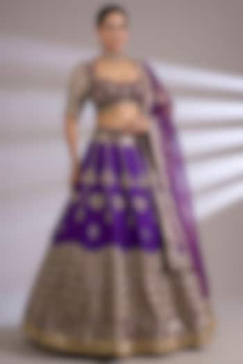 Purple Banarasi & Raw Silk Embroidered Bridal Lehenga Set by Jayesh & Kajal Shah at Pernia's Pop Up Shop