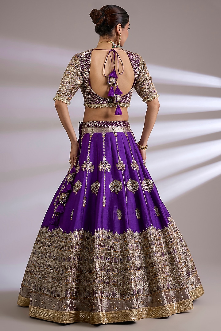 Purple Banarasi & Raw Silk Embroidered Bridal Lehenga Set by Jayesh & Kaajal Shah at Pernia's Pop Up Shop