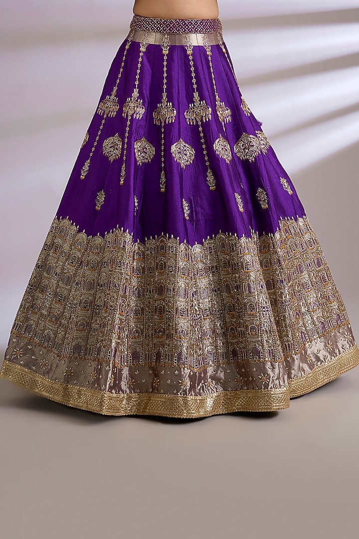 Purple Banarasi & Raw Silk Embroidered Bridal Lehenga Set by Jayesh & Kaajal Shah at Pernia's Pop Up Shop