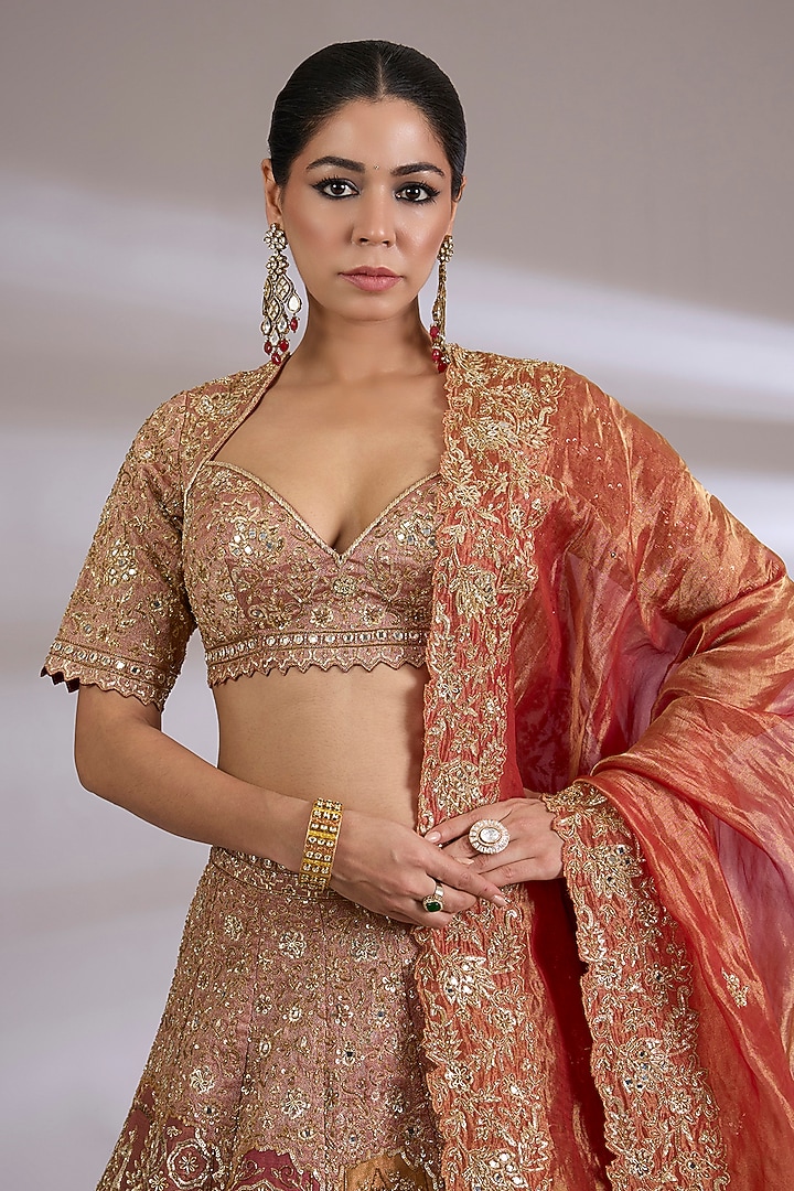 Multi-Colored Tissue Embroidered Bridal Lehenga Set by Jayesh & Kaajal Shah at Pernia's Pop Up Shop