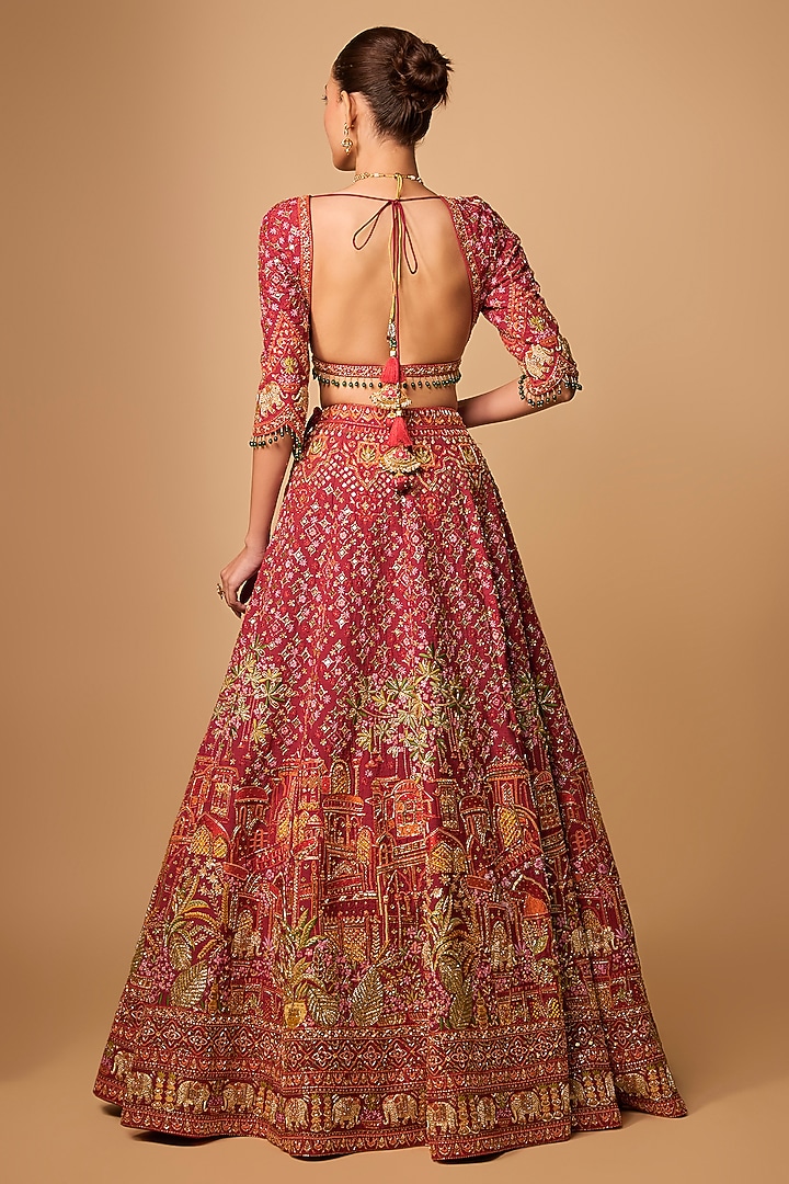 Red Raw Silk Bridal Lehenga Set by Jayesh & Kaajal Shah at Pernia's Pop Up Shop