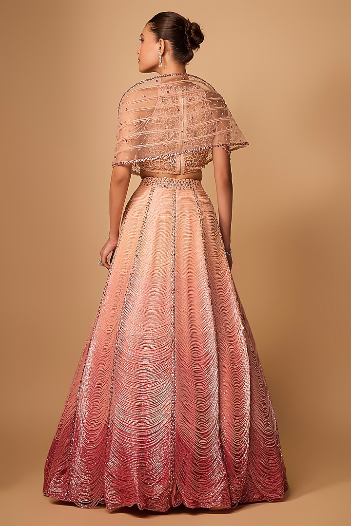 Rose Gold Raw Silk & Soft Net Bridal Lehenga Set by Jayesh & Kaajal Shah at Pernia's Pop Up Shop