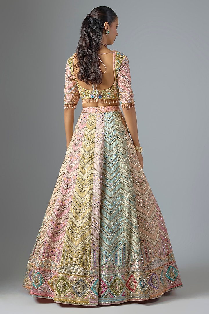 Multi-Colored Raw Silk & Shimmer Organza Bridal Lehenga Set by Jayesh & Kaajal Shah at Pernia's Pop Up Shop