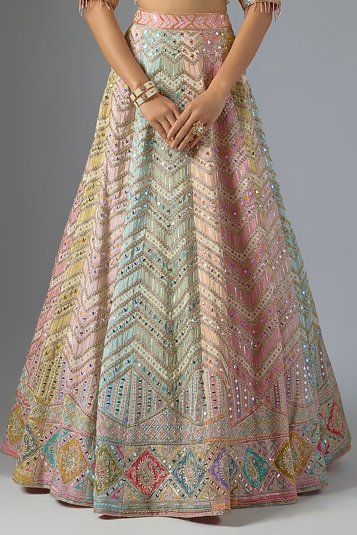 Multi-Colored Raw Silk & Shimmer Organza Bridal Lehenga Set by Jayesh & Kaajal Shah at Pernia's Pop Up Shop