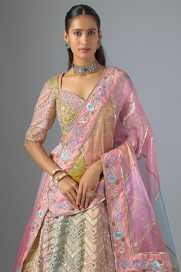 Multi-Colored Raw Silk & Shimmer Organza Bridal Lehenga Set by Jayesh & Kaajal Shah at Pernia's Pop Up Shop
