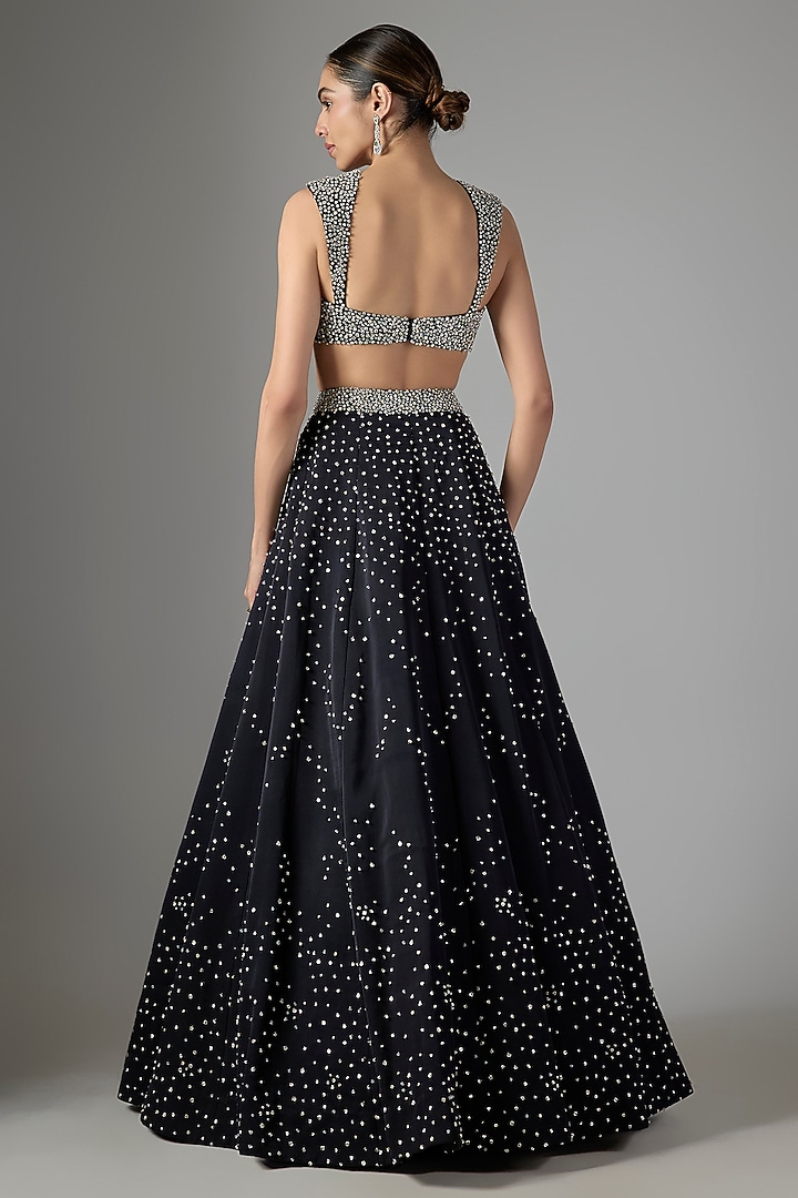 Navy Blue Satin Organza Bridal Lehenga Set by Jayesh & Kaajal Shah at Pernia's Pop Up Shop