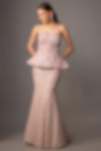 Baby Pink Net Crystal Embellished Mermaid Bridal Lehenga Set by Jayesh & Kajal Shah at Pernia's Pop Up Shop