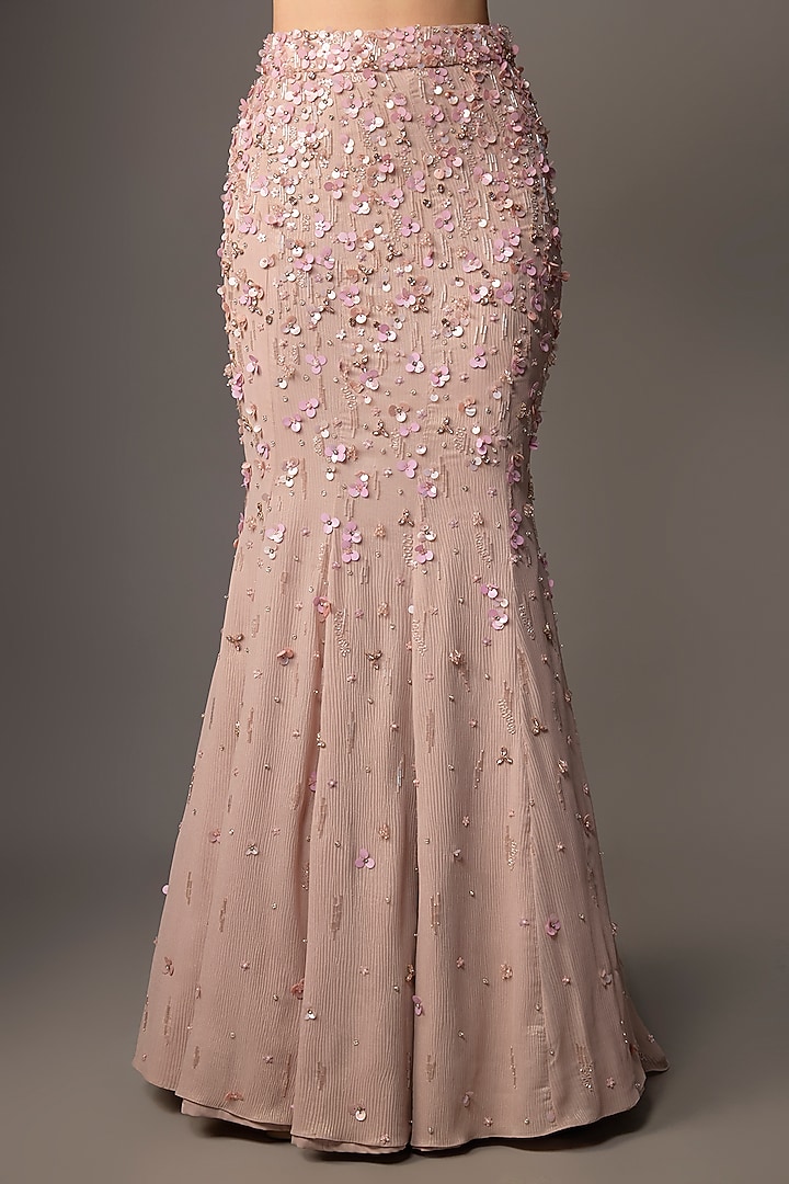 Baby Pink Net Crystal Embellished Mermaid Bridal Lehenga Set by Jayesh & Kaajal Shah at Pernia's Pop Up Shop